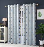 STAR DECOR Beautiful Diamond Patten Printed Eyelet Curtain - 8 feet Door, Blue [4 Piece]