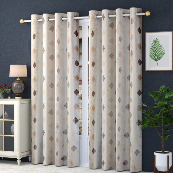 STAR DECOR Beautiful Diamond Patten Printed Eyelet Curtain - 10 feet Long Door, Coffee [2 Piece]