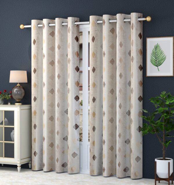STAR DECOR Beautiful Diamond Patten Printed Eyelet Curtain - 10 feet Long Door, Coffee [2 Piece]