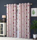 STAR DECOR Beautiful Diamond Patten Printed Eyelet Curtain - 8 feet Door, Wine [4 Piece]