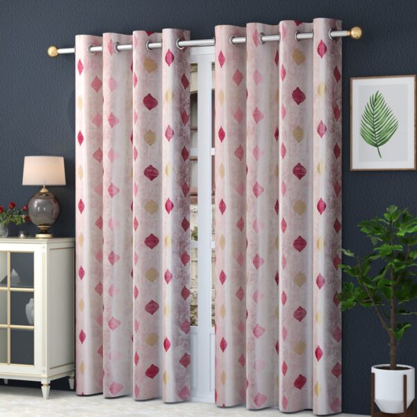 STAR DECOR Beautiful Diamond Patten Printed Eyelet Curtain - 8 feet Door, Wine [4 Piece]